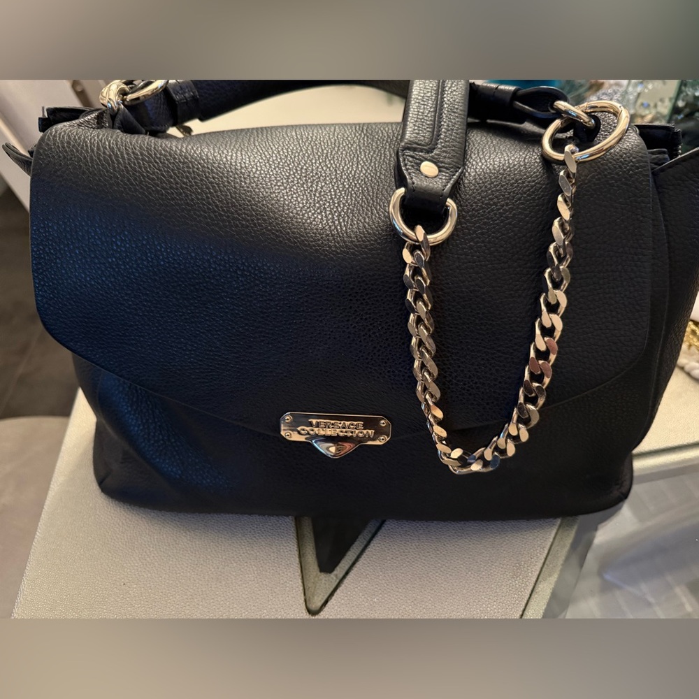Versace Collection black pebble leather handbag